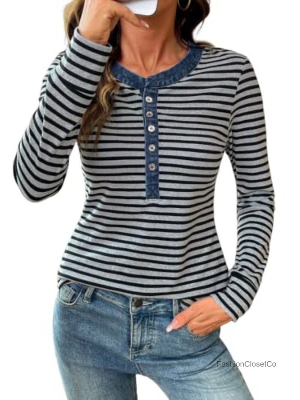 Striped Long Sleeve Button Down Shirt for Women - Soft Lightweight Blouse